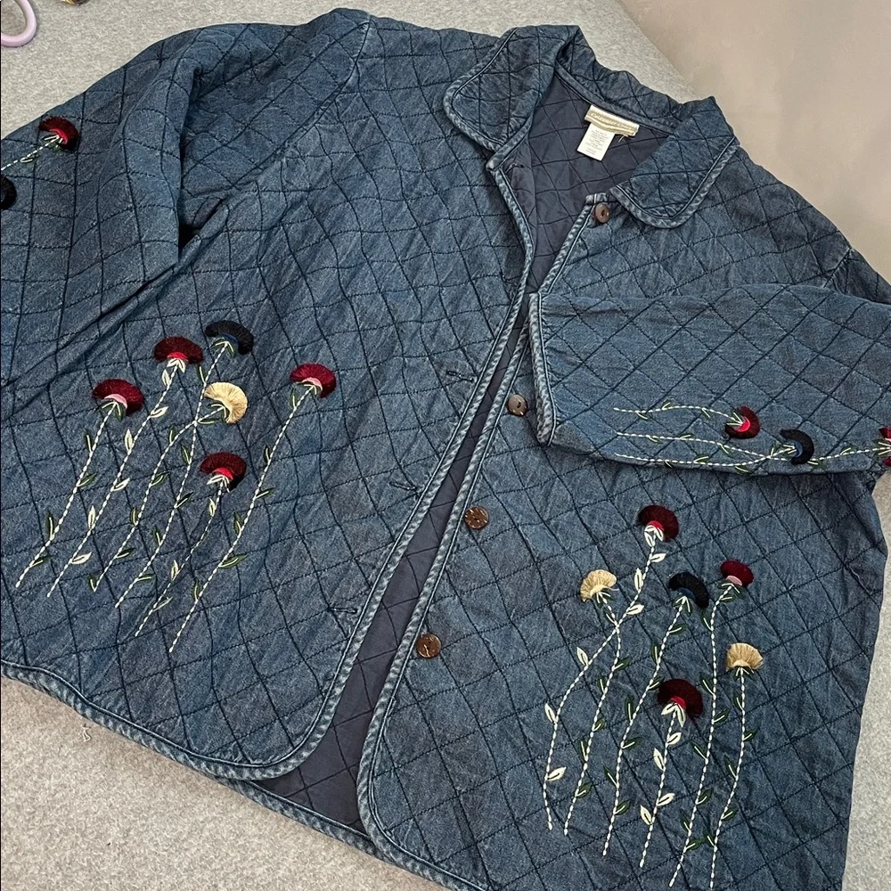 Vintage Quilted Chambray Jacket Womens 2X Boho Grandma Cottagecore Embroidered - Picture 12 of 12